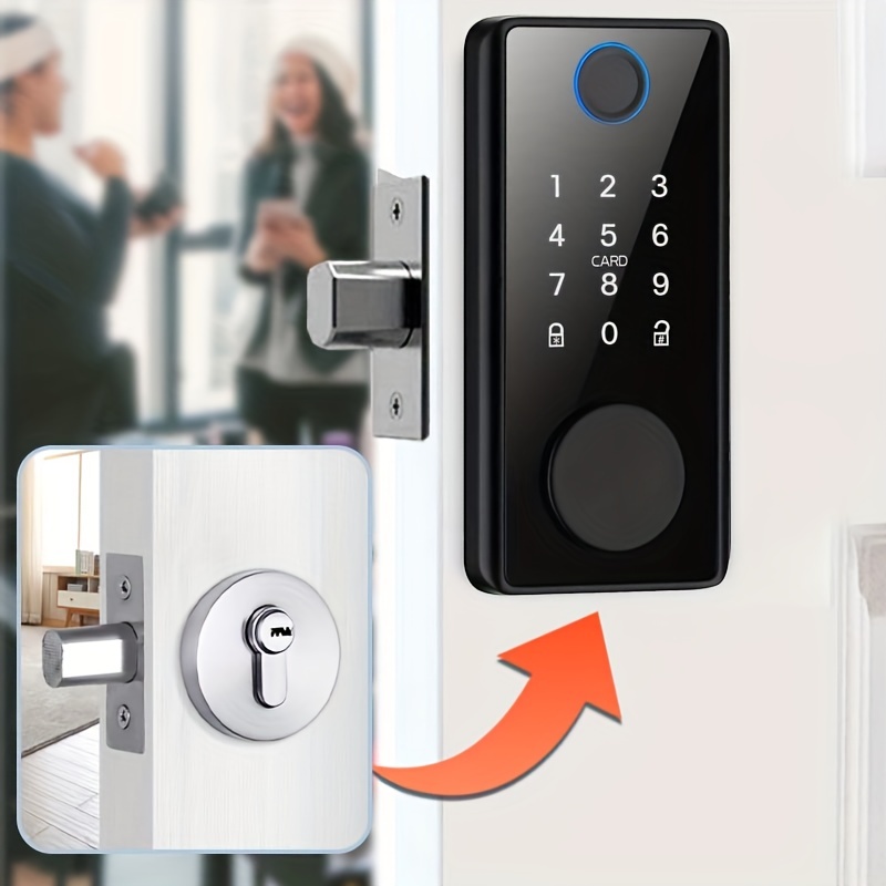 smart deadbolt lock keyless entry door lock 5 in 1 keyless entry with biometric key card tt lock black and silvery details 5