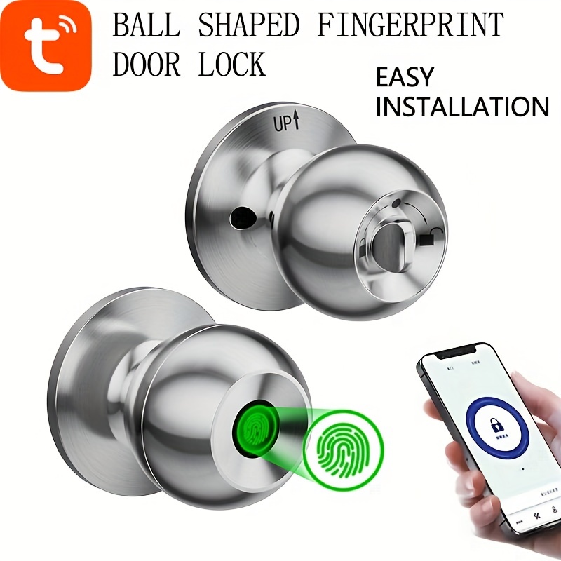 tuya app control-smart door knob fingerprint door lock smart lock biometric door lock fingerprint door knob with tuya app control suitable for bedroom cloakroom apartments offices hotels details 0