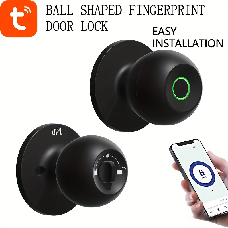 tuya app control-smart door knob fingerprint door lock smart lock biometric door lock fingerprint door knob with tuya app control suitable for bedroom cloakroom apartments offices hotels details 1