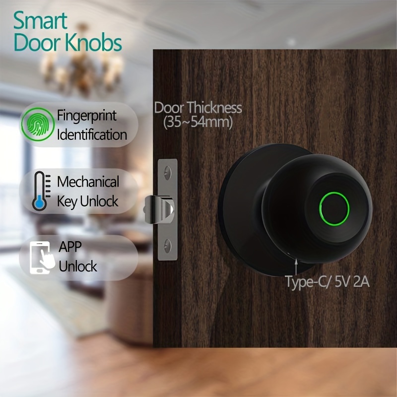 tuya app control-smart door knob fingerprint door lock smart lock biometric door lock fingerprint door knob with tuya app control suitable for bedroom cloakroom apartments offices hotels details 4