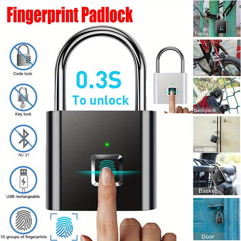 usb rechargeable door smart lock fingerprint padlock quick unlock zinc alloy metal high identify security lock gift for birthday easter boy girlfriends details 3