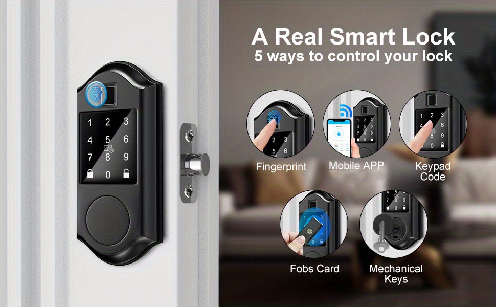 smart lock with fingerprint deadbolt 5 in 1 keyless entry door locks with keypads app remote control ip54 waterproof auto smart lock details 1