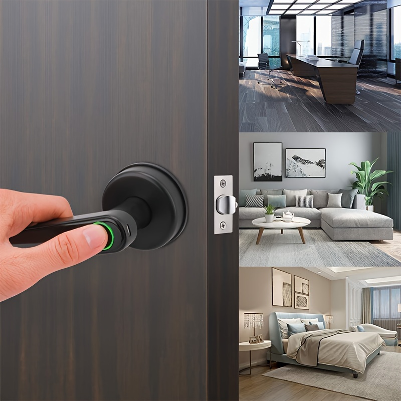 smart door knob fingerprint door lock smart lock biometric door lock fingerprint no app black and silvery great for bedrooms cloakroom apartments offices hotels details 1