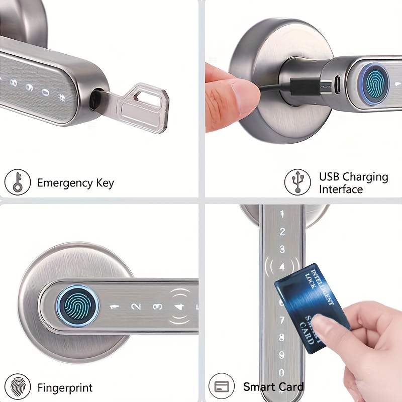 smart door knob fingerprint door lock smart lock biometric door lock fingerprint no app black and silvery great for bedrooms cloakroom apartments offices hotels details 3