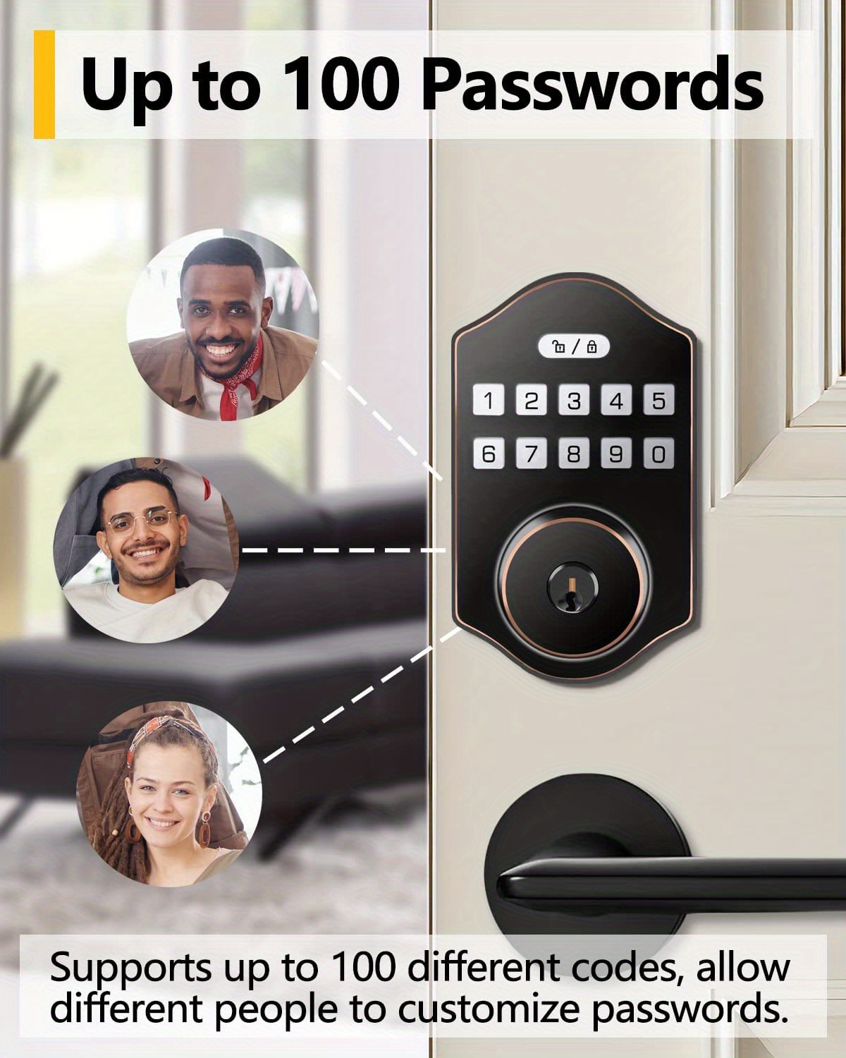 keyless entry door lock electronic deadbolt with keypad auto front door lock 100 users codes with anti peeking password ip54 easy installation design details 3