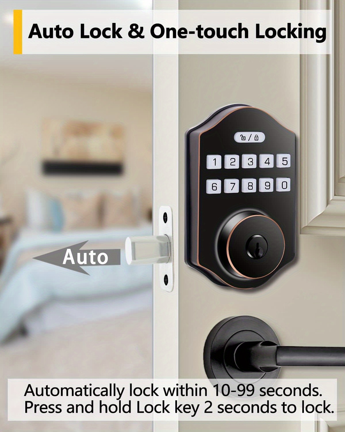 keyless entry door lock electronic deadbolt with keypad auto front door lock 100 users codes with anti peeking password ip54 easy installation design details 4