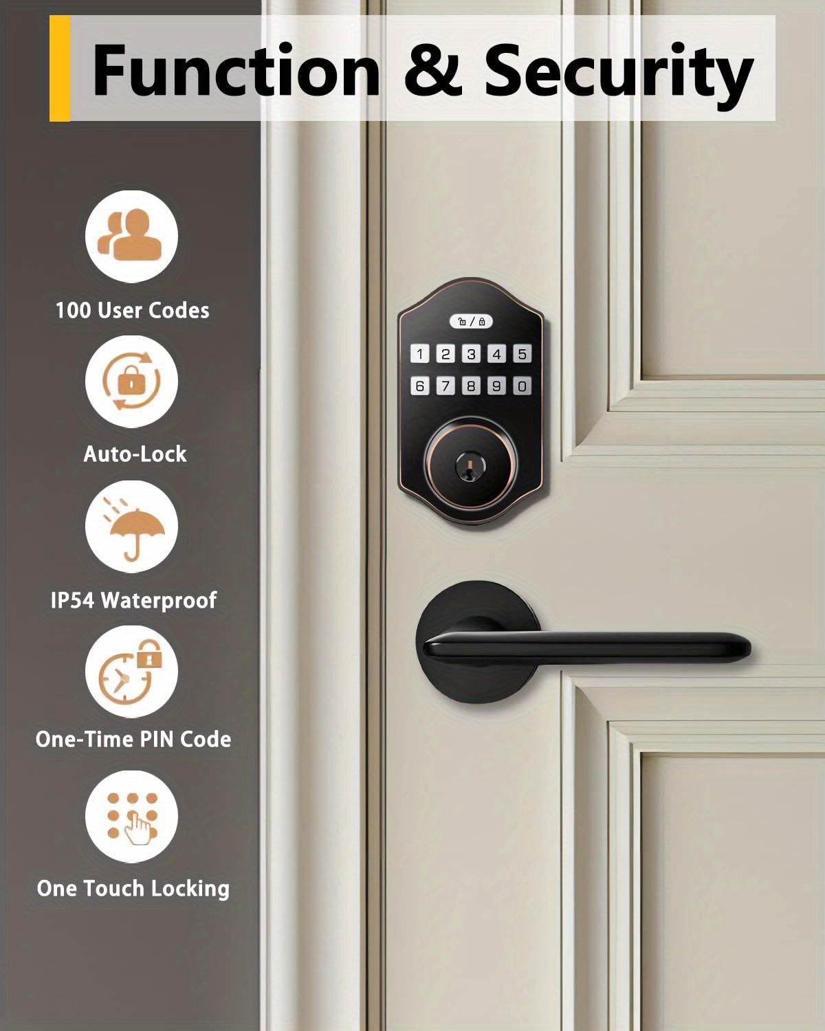 keyless entry door lock electronic deadbolt with keypad auto front door lock 100 users codes with anti peeking password ip54 easy installation design details 6