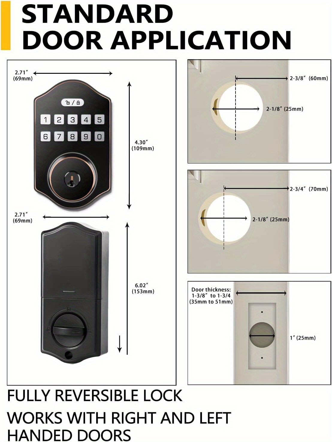 keyless entry door lock electronic deadbolt with keypad auto front door lock 100 users codes with anti peeking password ip54 easy installation design details 7