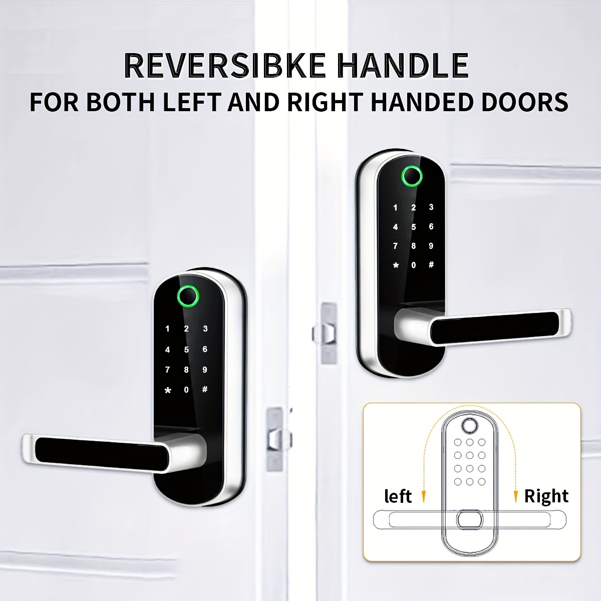 smart 5 in 1 door lock with handle biometric technology storage memory function details 7