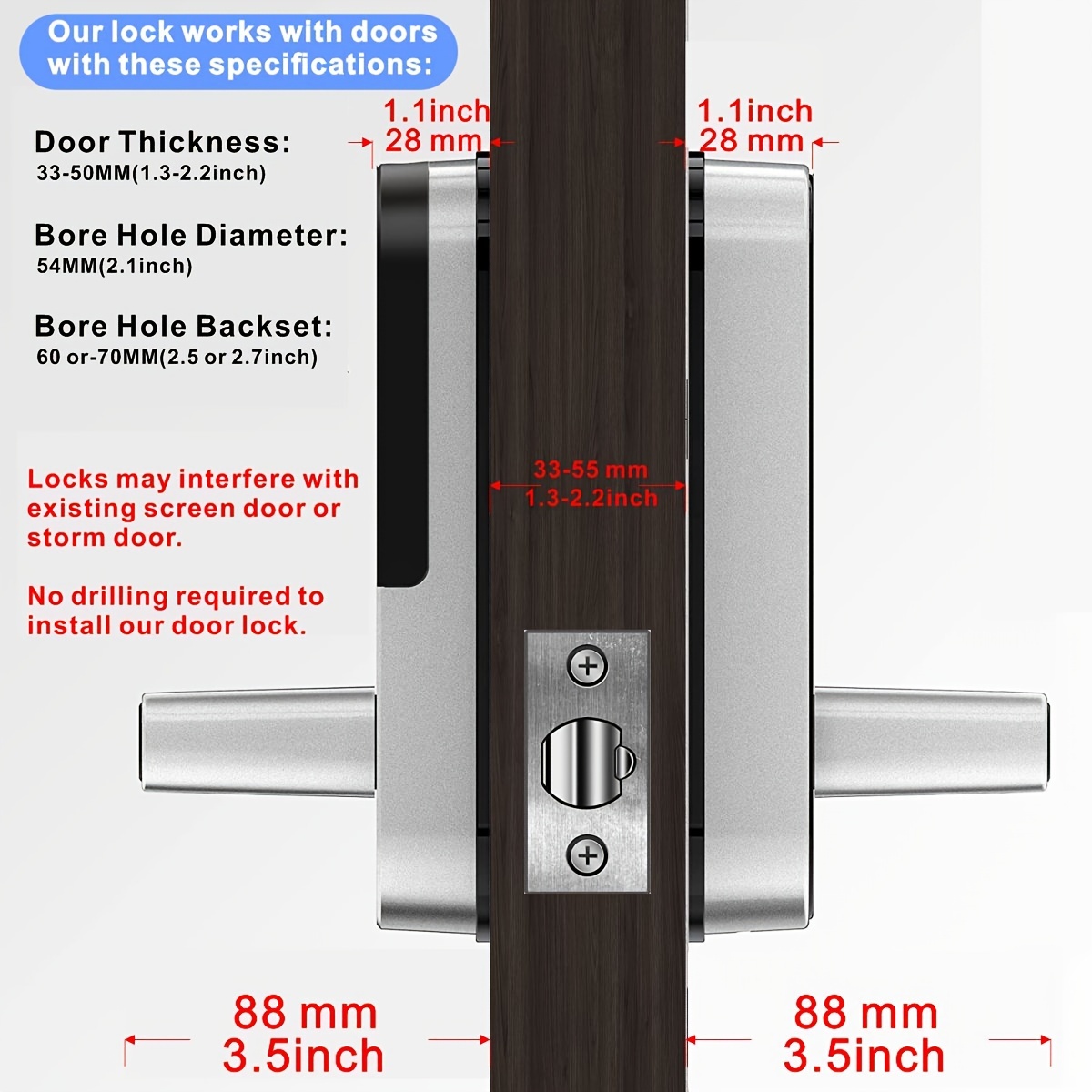 smart 5 in 1 door lock with handle biometric technology storage memory function details 8