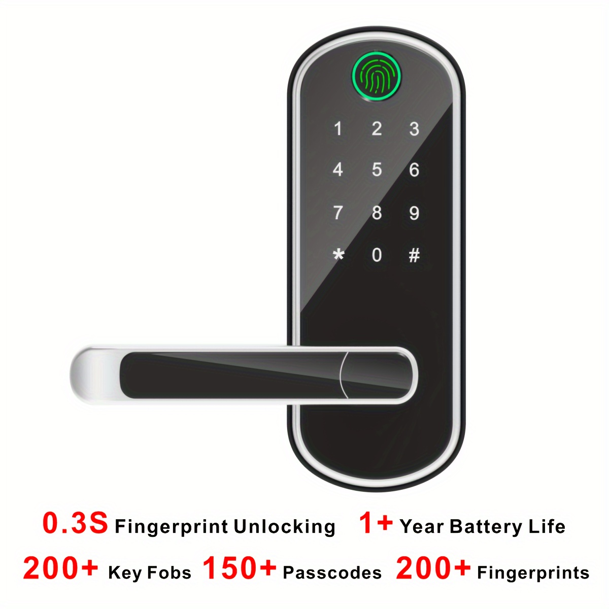 smart 5 in 1 door lock with handle biometric technology storage memory function details 9