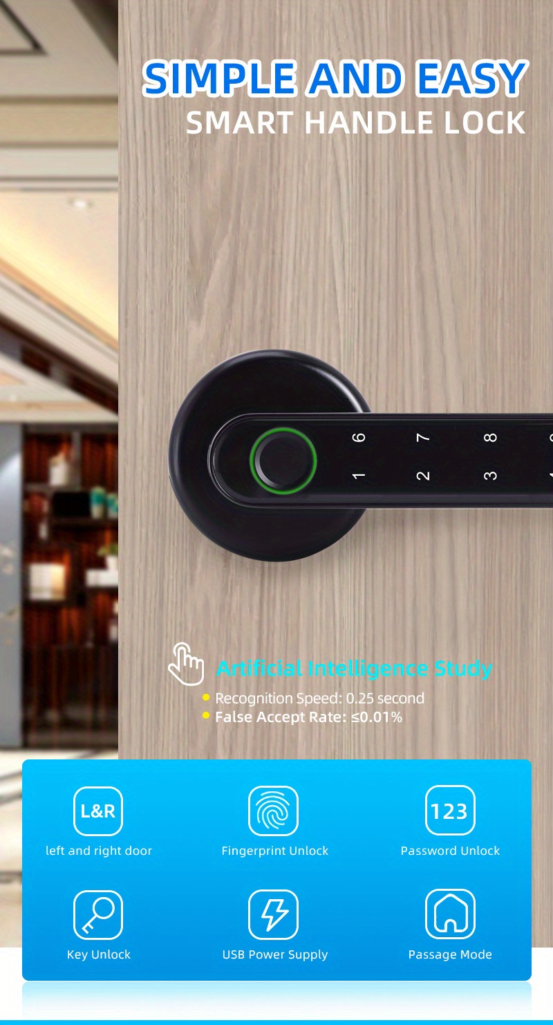 fingerprint smart door lock biometric door lock with handle tuya app control keyless smart door lock details 0