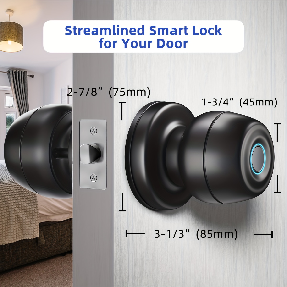 smart door knob fingerprint door lock smart lock biometric door lock fingerprint door knob with app control suitable for bedroom cloakroom apartment office hotel details 1