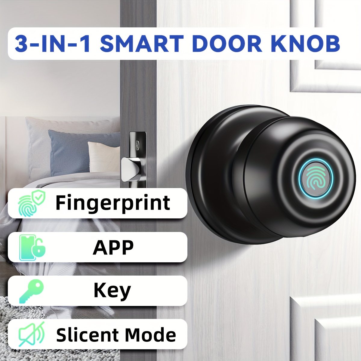 smart door knob fingerprint door lock smart lock biometric door lock fingerprint door knob with app control suitable for bedroom cloakroom apartment office hotel details 2