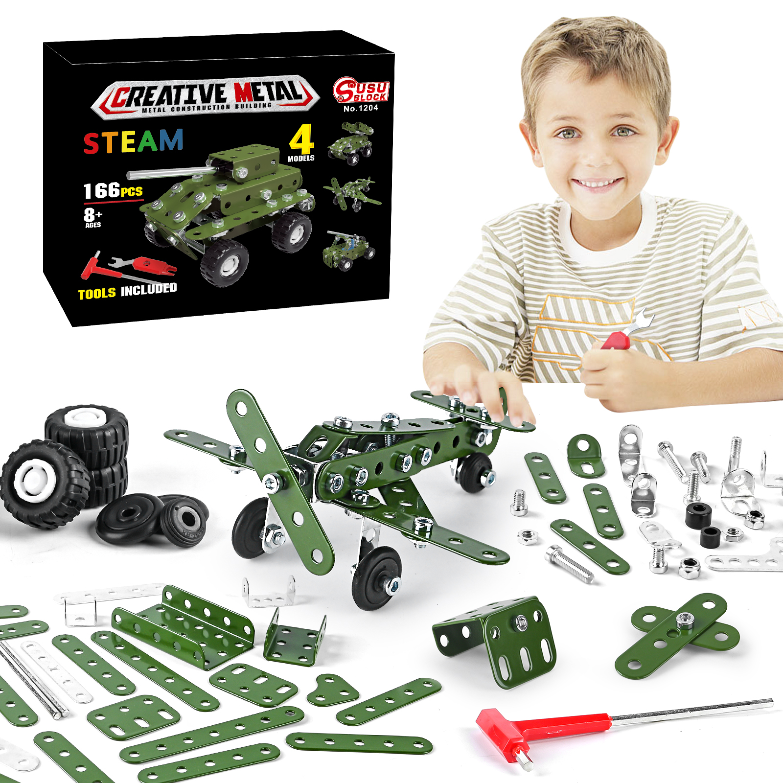 166pcs metal building military series assembly toys for kids erector set military vehicles model steam gift for model military kit no motor halloween thanksgiving day christmas gift details 0