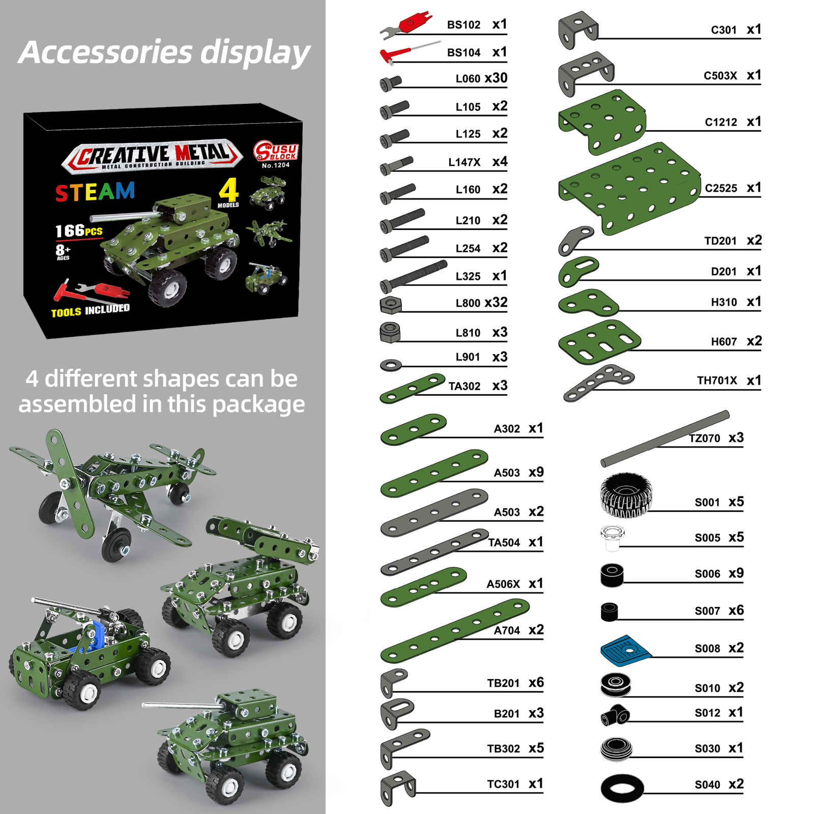 166pcs metal building military series assembly toys for kids erector set military vehicles model steam gift for model military kit no motor halloween thanksgiving day christmas gift details 8