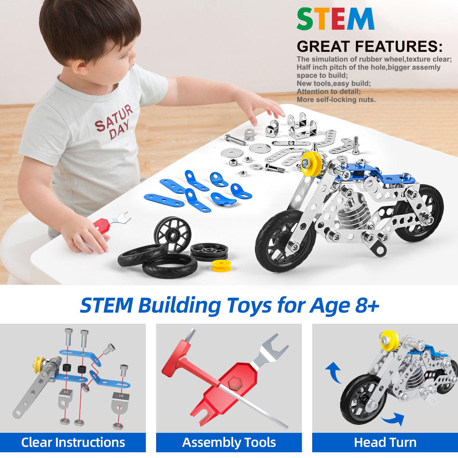 erector set motorcycle stem building toys for kids metal building construction model kit 5 variable multi shape motorbike steam educational toys 139pcs halloween thanksgiving day christmas gift details 2