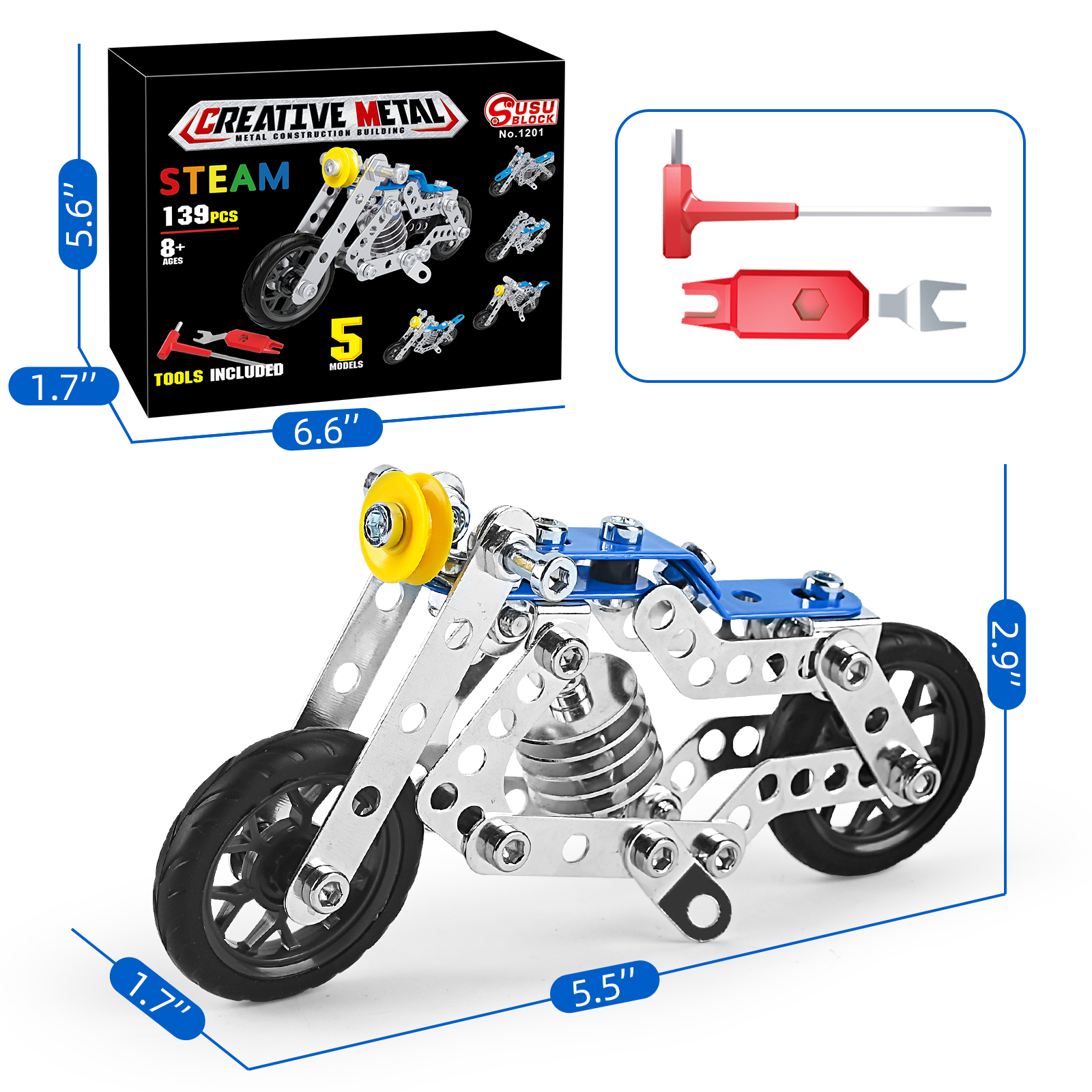 erector set motorcycle stem building toys for kids metal building construction model kit 5 variable multi shape motorbike steam educational toys 139pcs halloween thanksgiving day christmas gift details 5