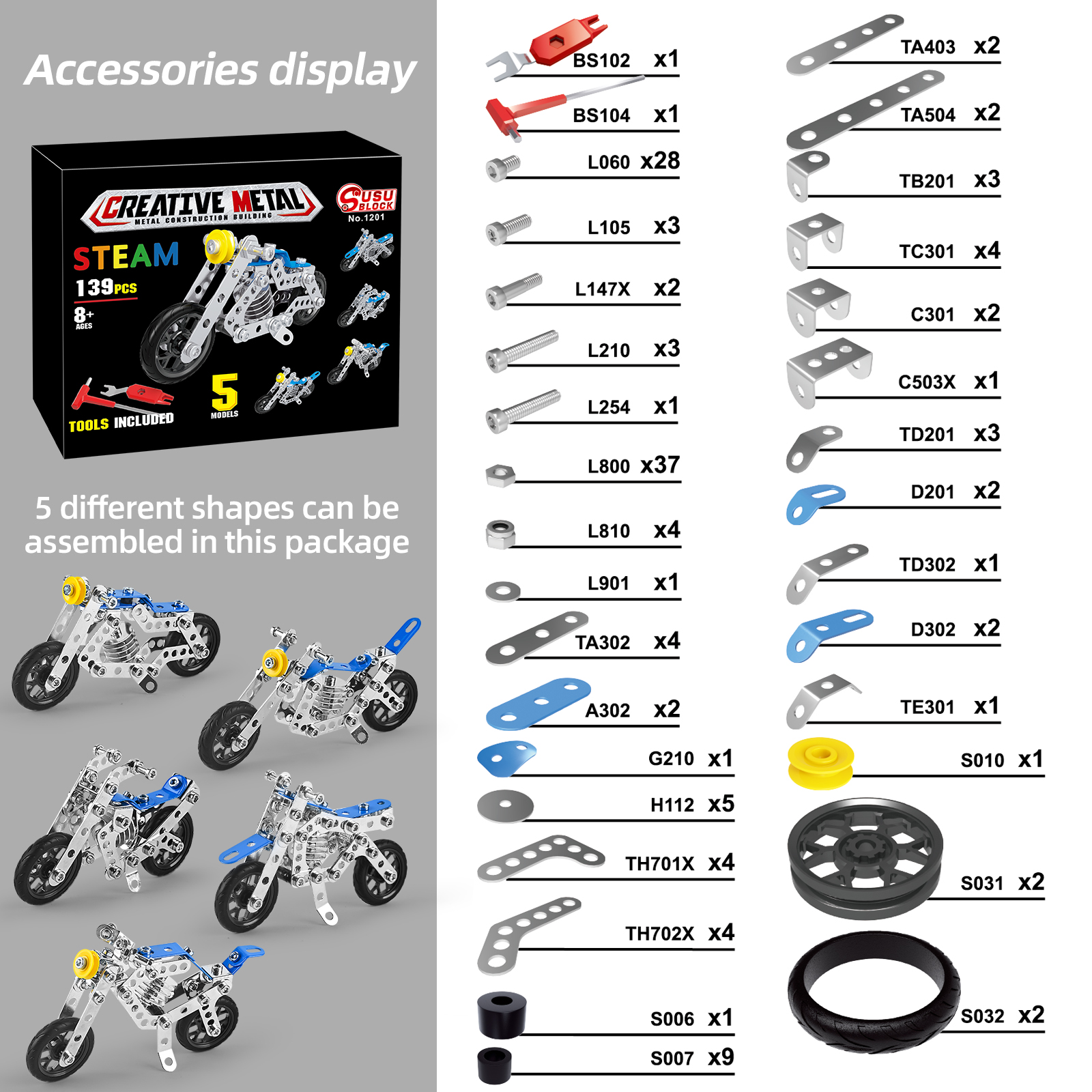 erector set motorcycle stem building toys for kids metal building construction model kit 5 variable multi shape motorbike steam educational toys 139pcs halloween thanksgiving day christmas gift details 7