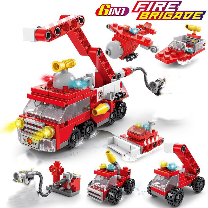 6 in 1 fire brigade car model building blocks sets details 0