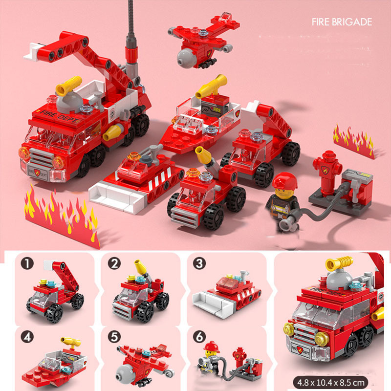 6 in 1 fire brigade car model building blocks sets details 2