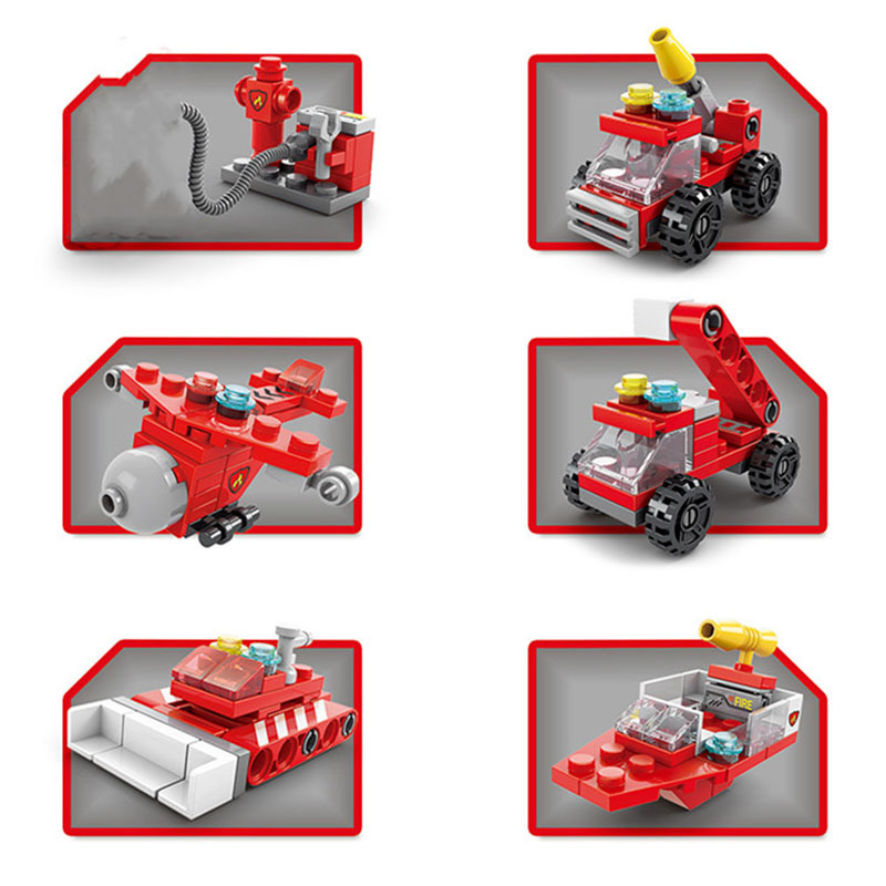 6 in 1 fire brigade car model building blocks sets details 3