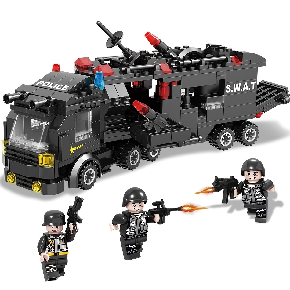 swat police vehicle robot car building blocks children educational toys birthday gifts for boys kids details 5