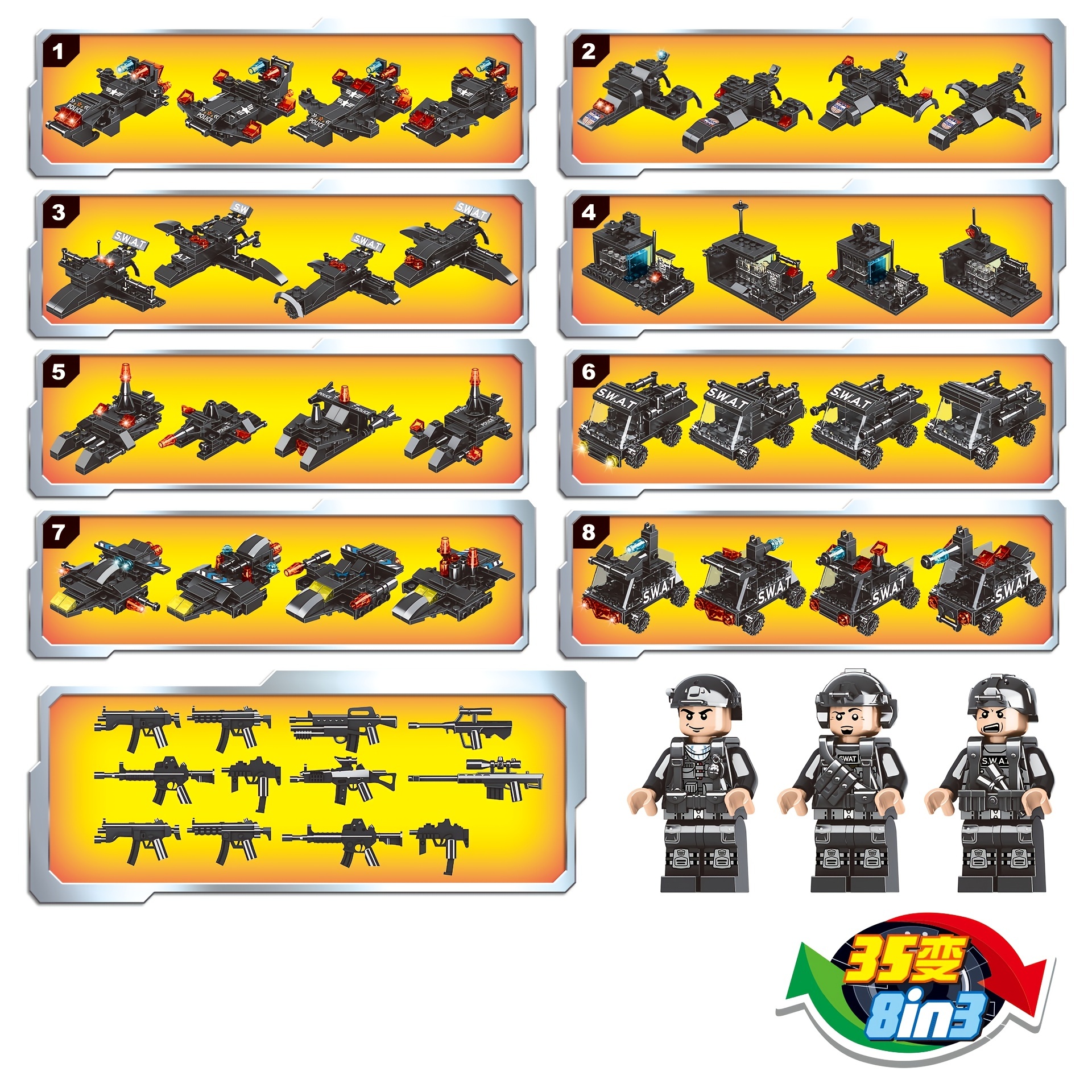 swat police vehicle robot car building blocks children educational toys birthday gifts for boys kids details 8