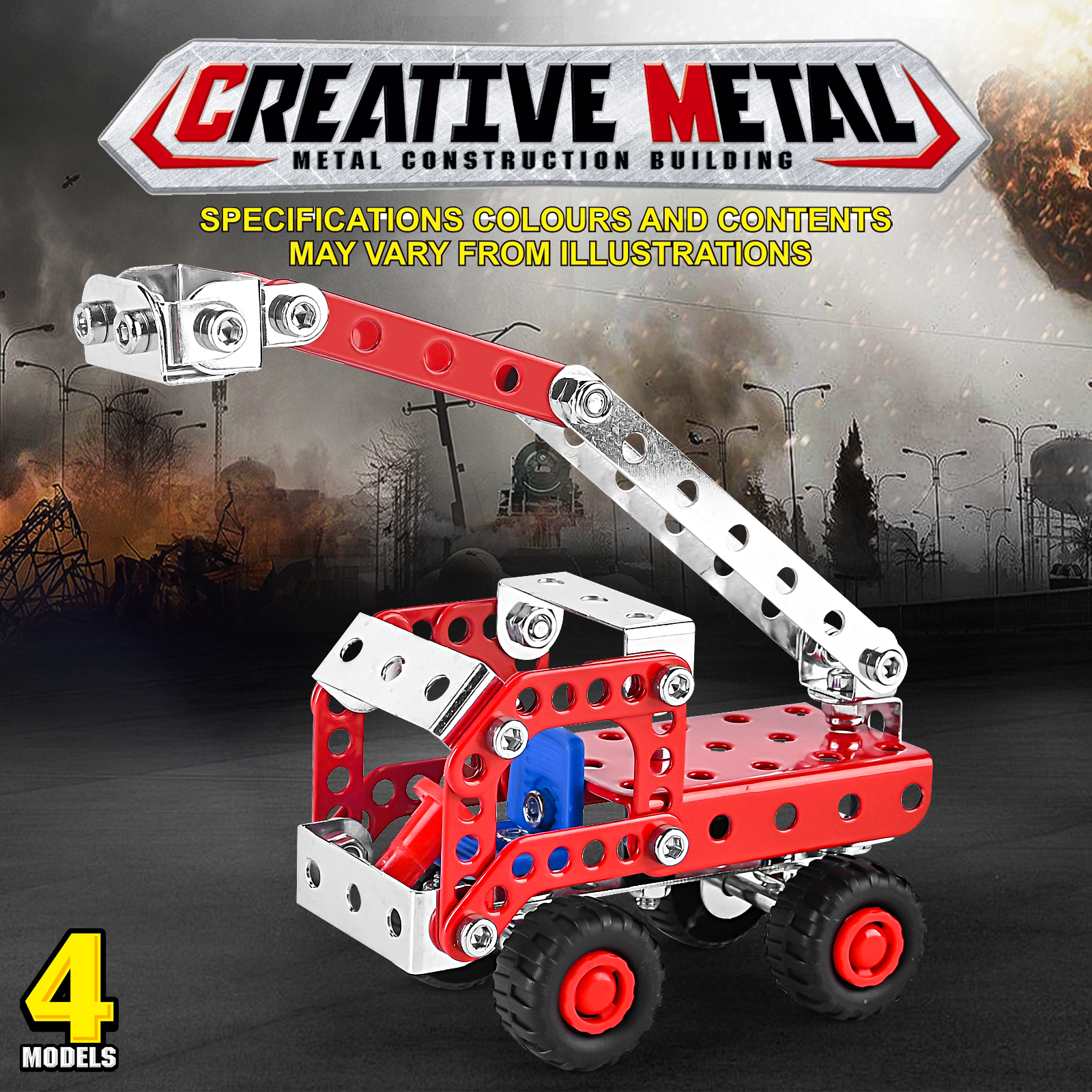 stem building toys for boys age 8 erector set fire trucks series model kit assembly toys for kids metal building educational toys set gifts for model 4 variable multi shape fire fighting car 121pcs details 1