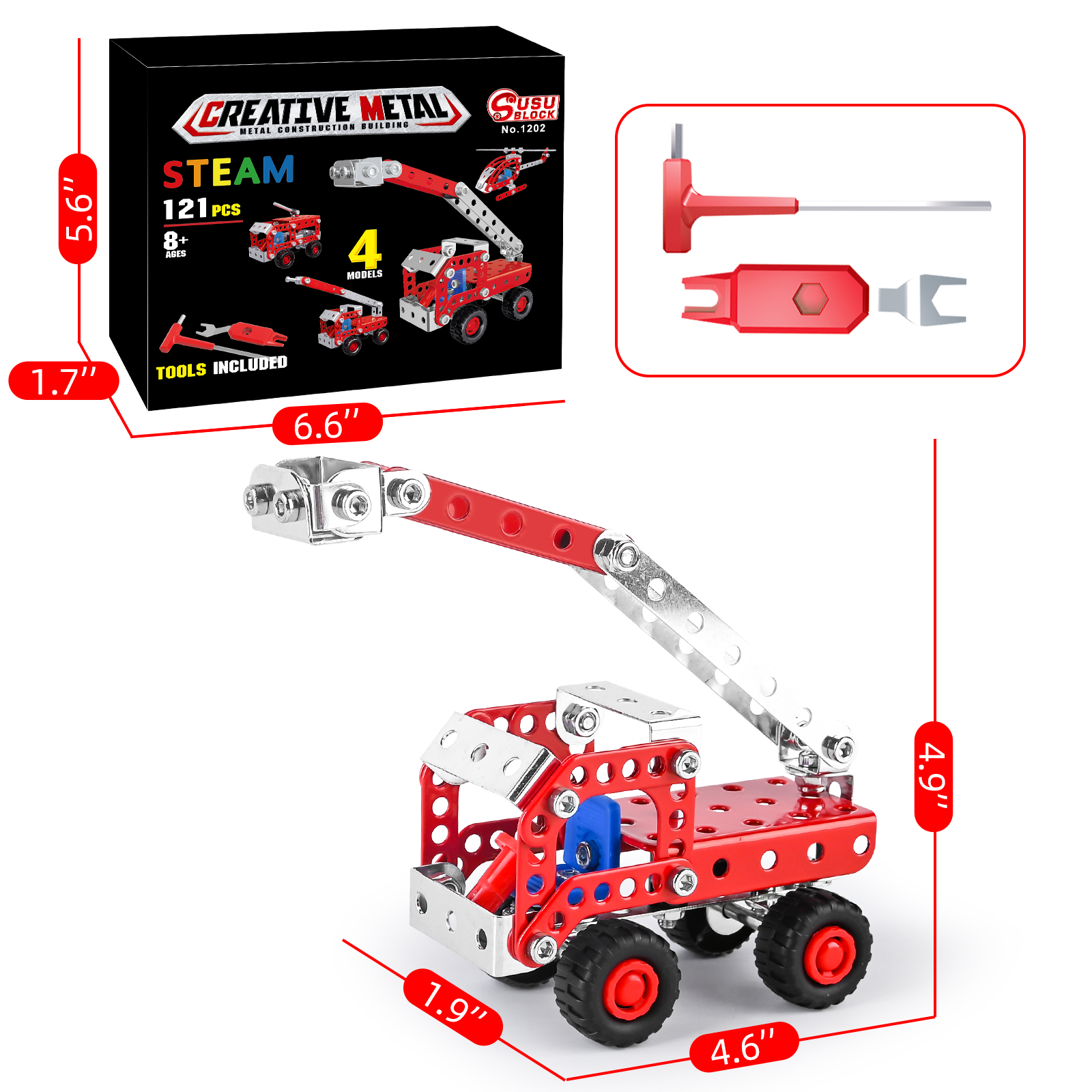 stem building toys for boys age 8 erector set fire trucks series model kit assembly toys for kids metal building educational toys set gifts for model 4 variable multi shape fire fighting car 121pcs details 5